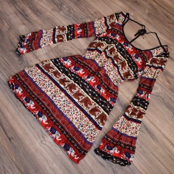 Abercrombie & Fitch Boho Red Elephant Long Sleeve Dress S - Picture 5 of 12